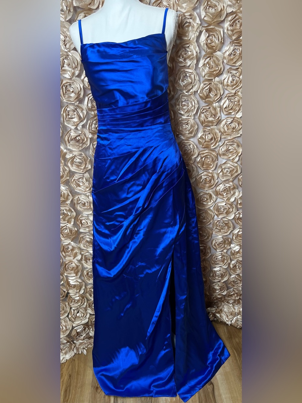 Royal Blue Satin Evening Gown - Womens Dress